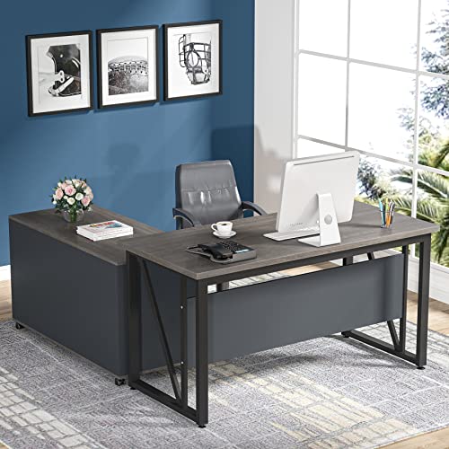 Tribesigns L-Shaped Executive Desk and File Cabinet Set (Gray, 55")