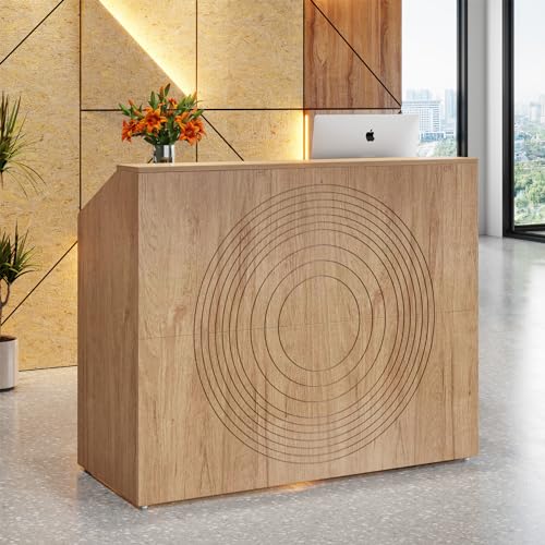 Tribesigns Modern Reception Desk with Counter, 47 inch Oak - Ideal for Checkout, Lobby, Beauty Salon