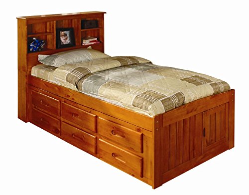 Discovery World Furniture Honey Twin Bookcase Captains Bed with 6 Drawers