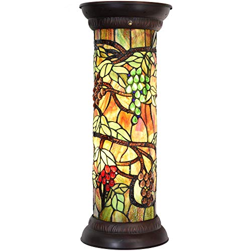 Bieye L10769 Grape Vine Tiffany Style Stained Glass Pedestal Floor Lamp - 28 inches Tall
