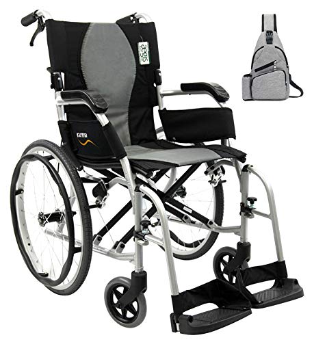 Karman Healthcare ErgoFlight Ultra Lightweight Wheelchair with Swing-In Removable Footrest 18"W X 17"D Seat - Silver Frame