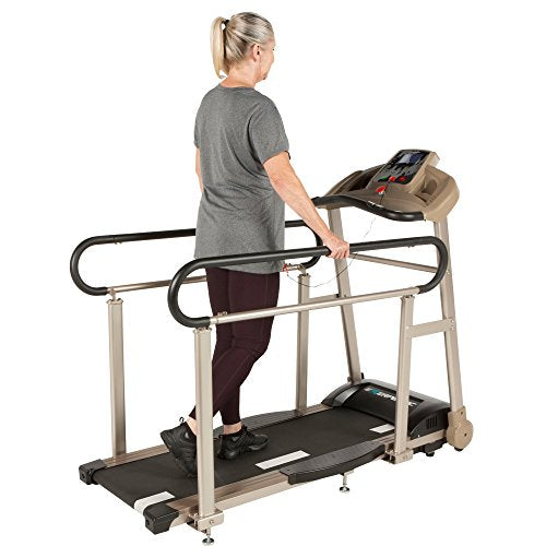 EXERPEUTIC TF2000 Recovery Fitness Walking Treadmill with Full Length Hand Rails, Deck Cushions and Heart Rate Monitoring