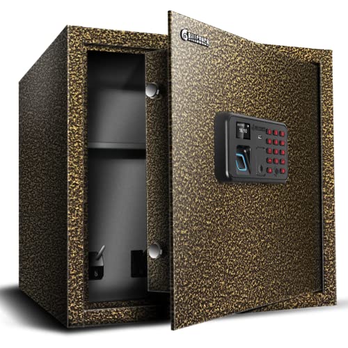 BILLCONCH Biometric Gun Safe, Pistol Safe with Display and Voice Prompt, Automatic Locking Tabs Detachable Shelf and Foldable Gun Racks for Fingerprint Handgun Safe Green