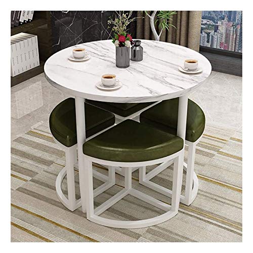 SYLTER Conference Table and Chair Set, Nordic Round Dining Table, Minimalist Style (Yellow/Dark Green)