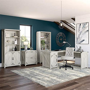 Cottage Grove L Shaped Desk with Chair and Storage in White - Engineered Wood