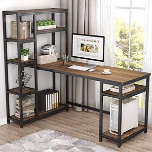 Tribesigns 67" Reversible Large Computer Desk with 9 Storage Shelves, Office Desk Study Table Writing Desk Workstation with Hutch Bookshelf for Home Office, Oak