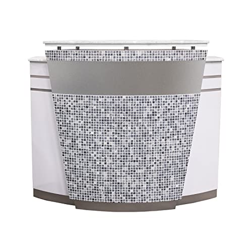 MAYAKOBA NAPA Reception Desk Curve Table with Marble Top - Luxe White/Silver Accents