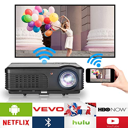 Bluetooth Smart Wi-Fi HD Projector Portable LCD LED 4400 Lumen Home Theater Video Projectors 1080P Full HD Airplay Wireless Display, HDMI USB VGA AV RCA Audio, for Movies Games Indoor Outdoor