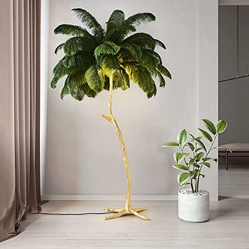 YKLL Elegant Ostrich All Copper Feather Standing Lamp, Tricolor LED Floor Light, 35 Feathers, H:1.7m (Green)