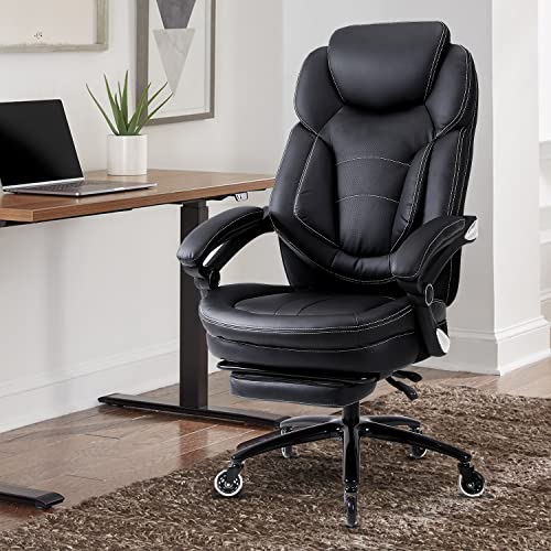 KCREAM Big and Tall High Back Massage Reclining Office Chair with Footrest - Black