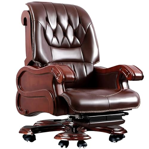 Kinnls Executive Office Chair with Massage Recliner, Genuine Leather Ergonomic High Back Desk Chair (Cowhide - Brown)