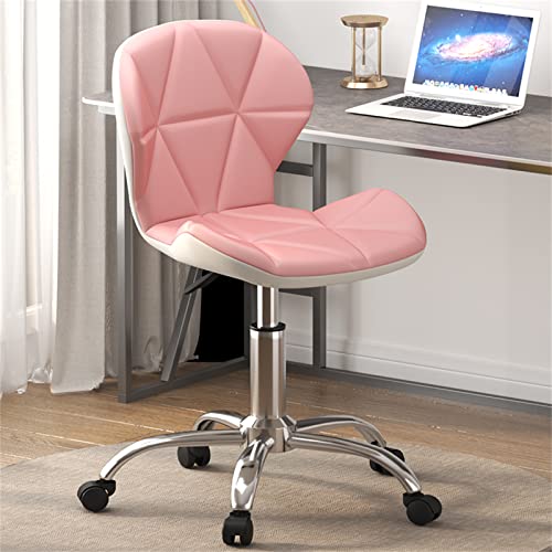 UsmAsk Rolling Stool with High Back, Height Adjustable, Pink PU Leather - Home Office Drafting Chair
