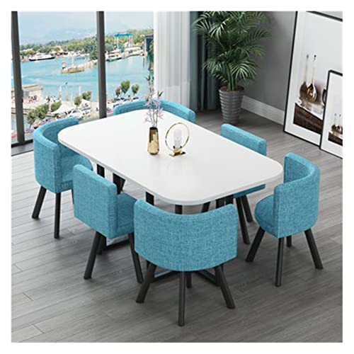 AkosOL Business Reception Conference Room Table with Chair Set - 5 Ft, Light Blue Cloth