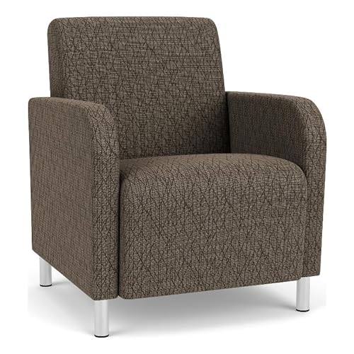 Lesro Siena Fabric Lounge Reception Guest Chair in Brown/Brushed Steel