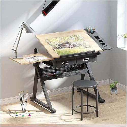 FLaig Folding Adjustable Drafting Table with Storage Drawer