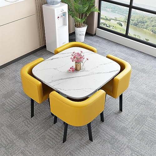 WEBERT Reception Room Club Table and Chair Set with 4 Leather Chairs - Modern Square Dining Set (Color: I)