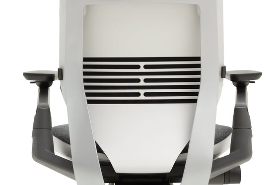 Close-up of the Steelcase Gesture chair’s light back structure and arm supports