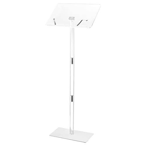 VEVOR Podium Stand, 41-Inch Acrylic Lectern, Portable Laptop Desk with Wide Reading Surface, Book Clips, Adjustable Angle, Floor-Standing, for Classroom, Wedding, Conference, Lecture and Concert