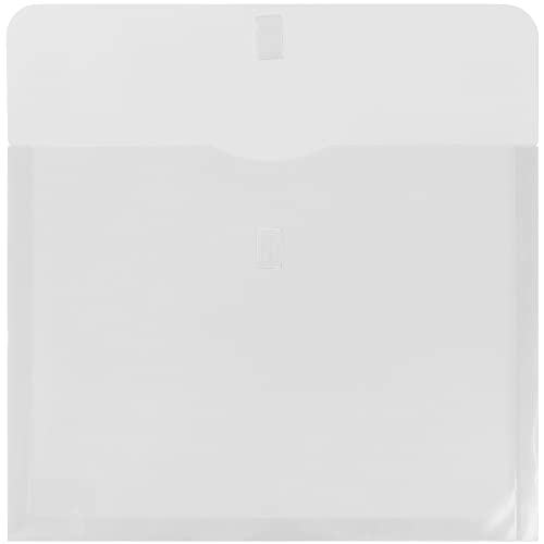 JAM PAPER Plastic Expansion Envelopes with Hook & Loop Closure - Letter Booklet - 9 3/4 x 13 with 1 Inch Expansion - Clear - 12/Pack