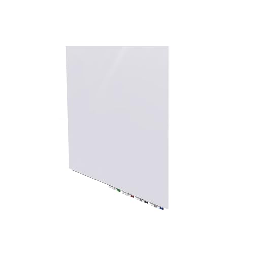 Aria 4'H x 4'W Magnetic Low Profile 1/4" Glass Whiteboard - White - 4 Rare Earth Magnets, 4 Markers and Eraser