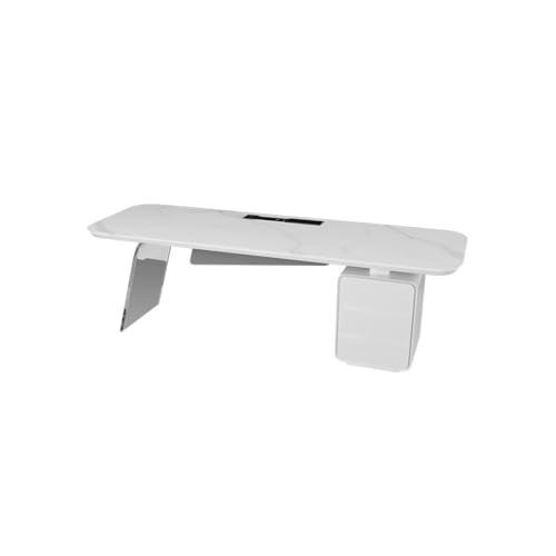 LINKIO Home Office Desks White Rock Slab Single Boss Office Work Desk, Wooden Supervisor Creative Large Desk, Suitable for Home Living Room, Study Room Computer Table Desk(200x70x75cm)