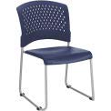 Global Industrial Sled Base Plastic Stacking Chair, Blue, Armless, Mid Back, Lot of 4