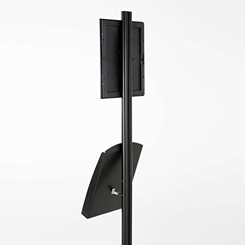 M&T Displays Free Standing Aluminum Display Stand Single Sided Document Brochure Sign Holder Front Loading Portrait Landscape Black Snap Frame 8.5x11 and Metal Tray Shelf 8.5x11 Inch