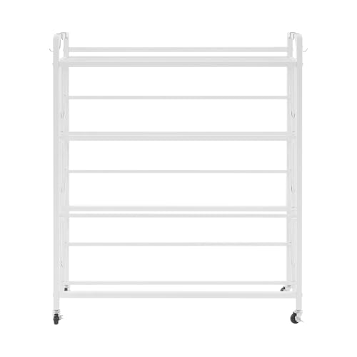 LuYuLTONG 4 Tier Book Carts with Lockable Wheels, Rolling Book Cart, Bookshelf Storage Rack, Mobile Book Storage, Cart for Home Office Living Room Classroom, 35’’x10’’x44’’ (White)
