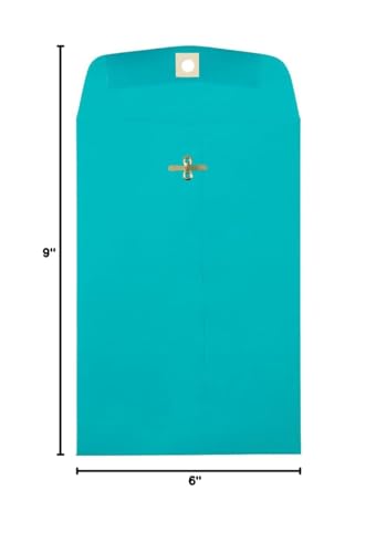 JAM PAPER 6 x 9 Open End Catalog Colored Envelopes with Clasp Closure - Sea Blue Recycled - Bulk 250/Box