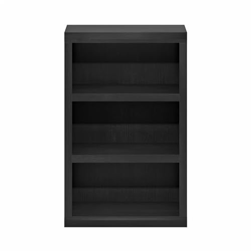 Furinno Rail Book Shelf, 3-Tier Bookshelf with Open Shelf, Bookcase with Classic Style Edges, 10 x 24.6 x 39, for Organization and Storage, for Living Room, Bedroom, Home Office, Blackwood