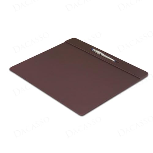 Dacasso 17” x 14” Chocolate Brown Leather Conference Pad w/Pen Well - Luxury Leather Desk Blotter for Writing - Padded Executive Table Surface Protector