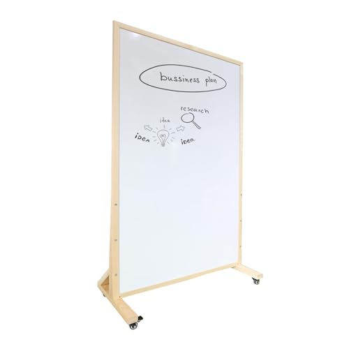 Double Sided White Board Magnetic, Rolling Whiteboard on Wheels, Dry Erase Board with Stand, Standing Whiteboard(Natural,60x90cm/24x35in)