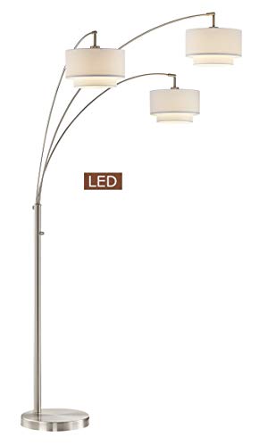 Artiva USA Lumiere III 80" Double Shade LED Arched Floor lamp with Dimmer, Satin Nickel