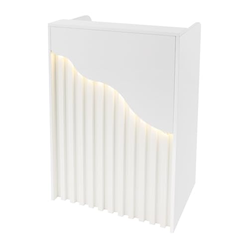 banborba Reception Desk with Counter, Front Desk Reception Counter with LED Light & Lockable Drawer, Wooden Checkout Counter for Lobbies, Salons, Retail, Home Offices, Reception Room - Warm White