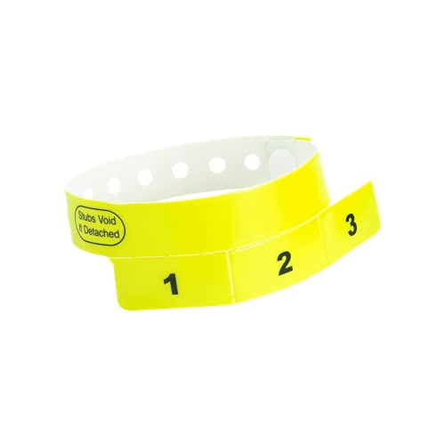 500 WristCo Neon Yellow 3 Tab Vinyl Cash Tag Wristbands for Events
