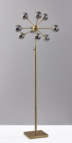 Adesso Antique Brass LED Floor Lamp with Glass Globe Shades