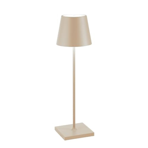 Zafferano, Poldina Pro Lamp, Rechargeable Cordless Table Lamp with Touch Controls, Suitable for Indoor and Outdoor, Dimmer, 2200-3000 K, Height 14.9 Inches, Sand Color