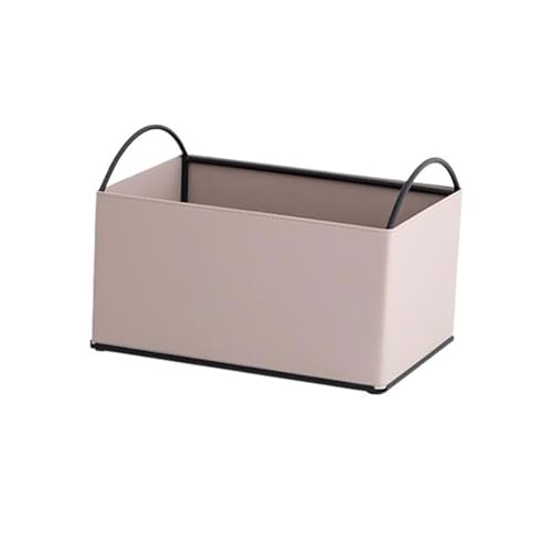 Desktop Bookshelf Iron and Leather Multipurpose Books Storage Box with Handles Record Organiser Crate