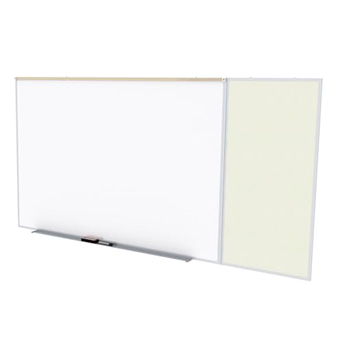 Ghent Style C 4 x 16 Feet Combination Board, Porcelain Magnetic Whiteboard and Vinyl Fabric Bulletin Board, Ivory , Made in the USA