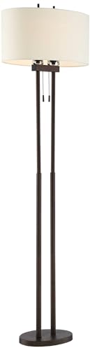 Franklin Iron Works Roscoe 62" Tall Bronze Pole Modern Floor Lamps Set of 2