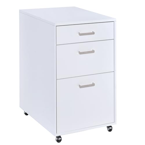 LOONGYOON 3 Drawer Wood Vertical File Cabinet with 4 Casters for Office Home School File Folders Rolling Versatile Filing Organization Storage Cabinets Assembly Required Printer Stand White High Gloss