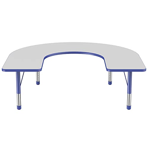FDP 60" x 66" Horseshoe Table with Chunky Legs - Gray/Blue, 10095-GYBL