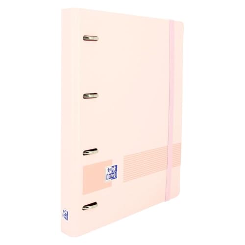Oxford Live & Go 4 Ring Binder Polyfoam with Refill and Rubber, Size A4+, Removable Board, Sticker Sheet, Replacement Strips with 5 Ribbons and 5 x 5 Squares, Pastel Pink