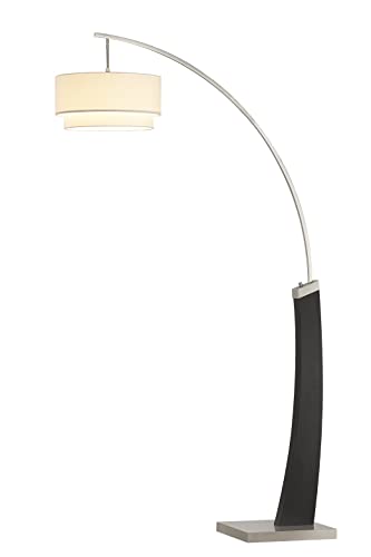 Artiva USA "Katerina Double Shade LED Arched Floor lamp with Modern Square Steel and Wood Base & Dimmer