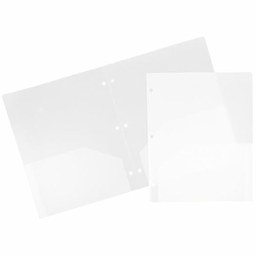 JAM PAPER Heavy Duty Plastic 3 Hole Punch Pocket Folders - Extra Tough School Folders - Clear - Bulk 48/Pack