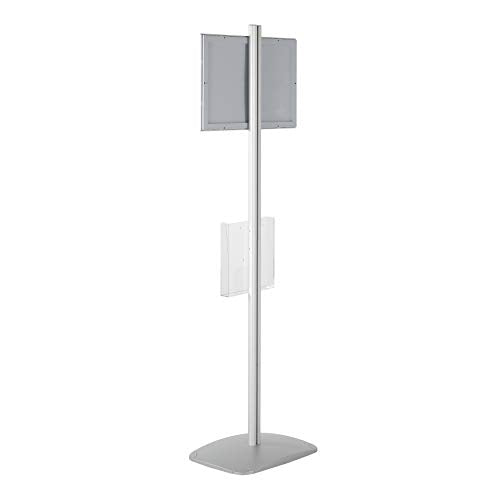 M&T Displays Free Standing Aluminum Display Stand Single Sided Document Brochure Sign Holder Front Loading Portrait Landscape Silver Snap Frame 1x(11x17) and Clear Acrylic Pocket 1x(8.5x11) Inch