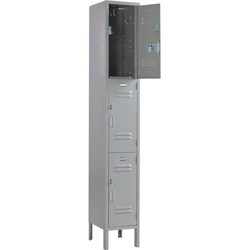 Global Industrial 3-Tier 3 Door Locker, 12" W x 15" D x 78" H, Gray, Unassembled