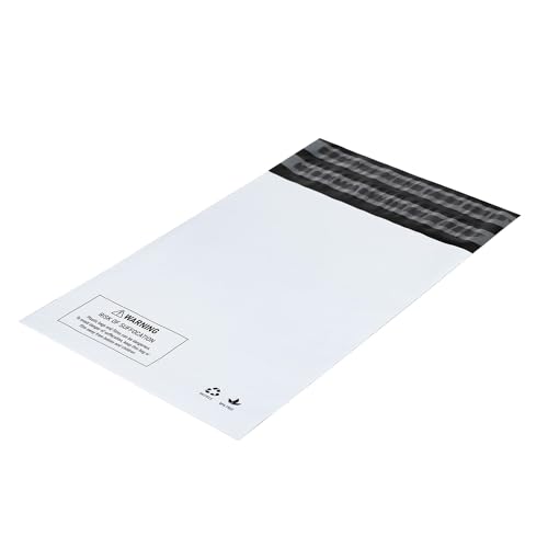HouseLabels - 1,000 count - 7.5x10.5 inch (Size #2) Strong, Tearproof White Returnable Poly Mailers with Suffocation Warning and a Second Adhesive Strip which Creates a New Closure for Return Shipping