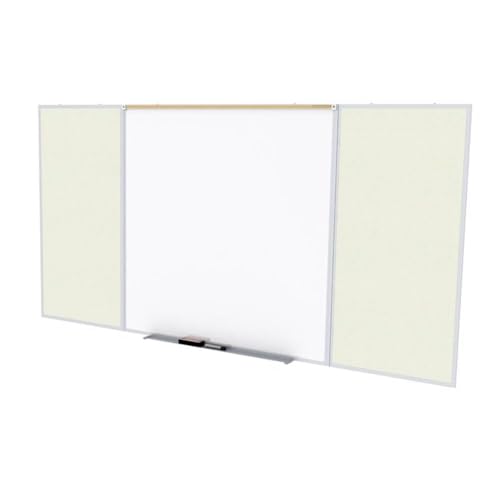 Ghent Style D 4 x 10 Feet Combination Board, Porcelain Magnetic Whiteboard and Vinyl Fabric Bulletin Board, Ivory , Made in the USA