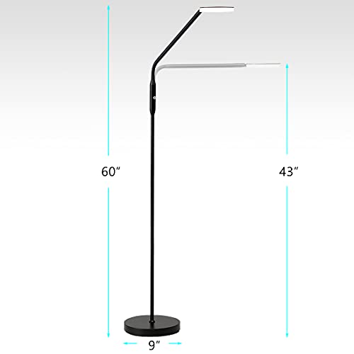 O’Bright Moon - Dimmable LED Floor Lamp, Adjustable Color Temperature for Bedside Reading, Work Light, Art/Crafting Light, Sewing, 360° Flexible Gooseneck, Rotatable Lighting, Black